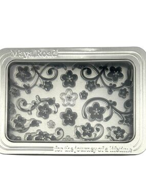 Maya Road Embossed Floral Metal Tin With Flower Clear Stamps